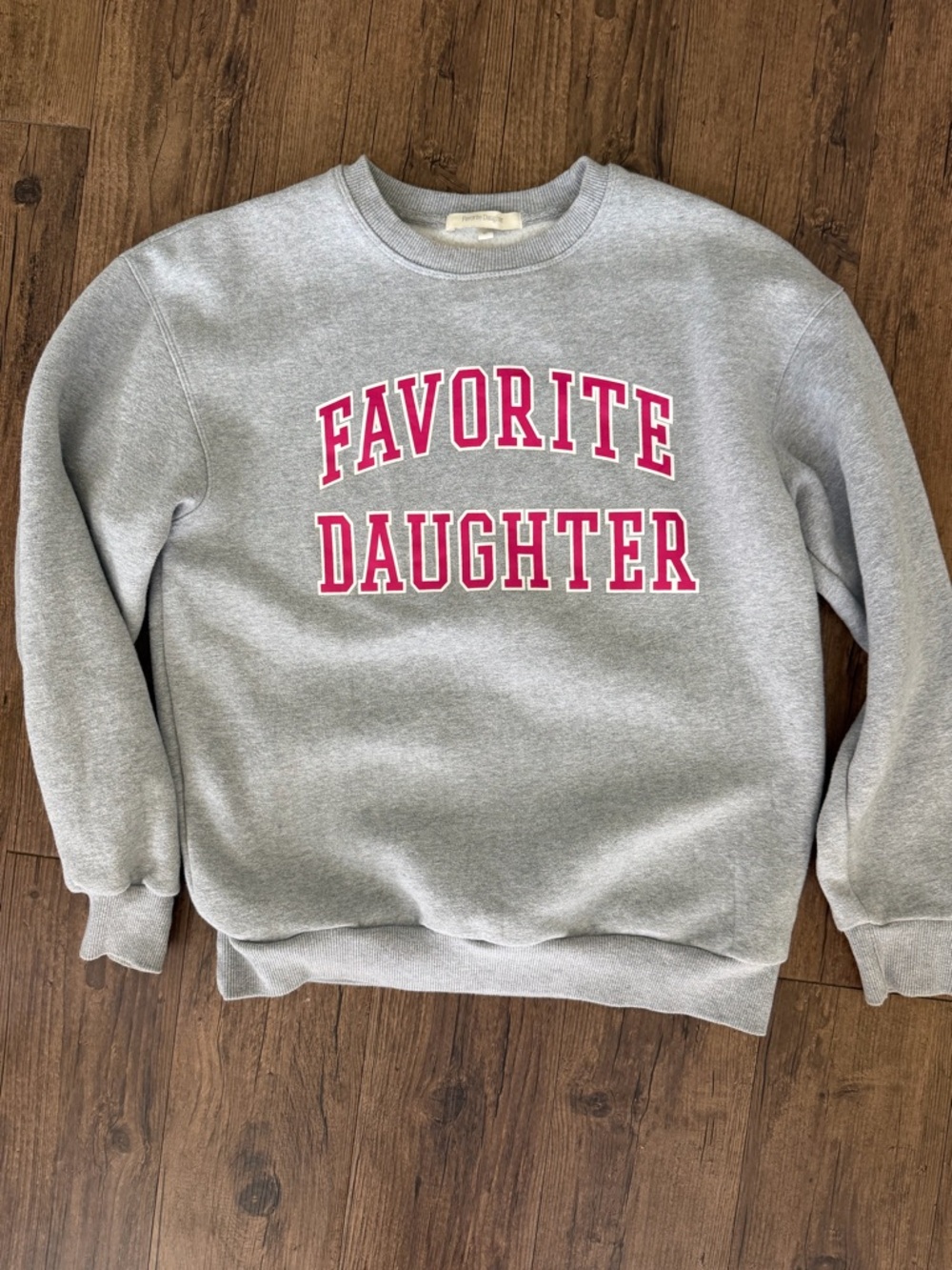 "Favorite Daughter" Grey Crewneck Sweatshirt with Pink Lettering
